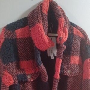 Cozy Plaid Teddy Jacket in Red and Black